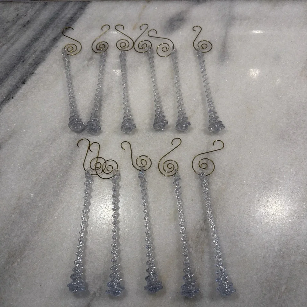 Icicle Ornaments Clear Plastic 5 Inches Long Set of 11 With Gold Ornate Hooks 1